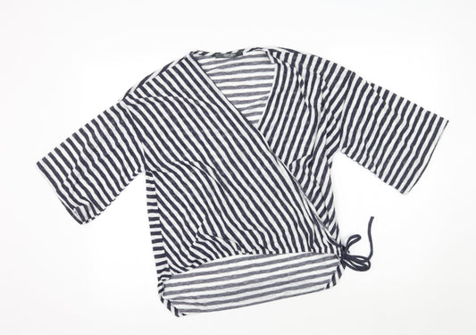 COIN 1804 Womens White Striped  Basic Blouse Size M