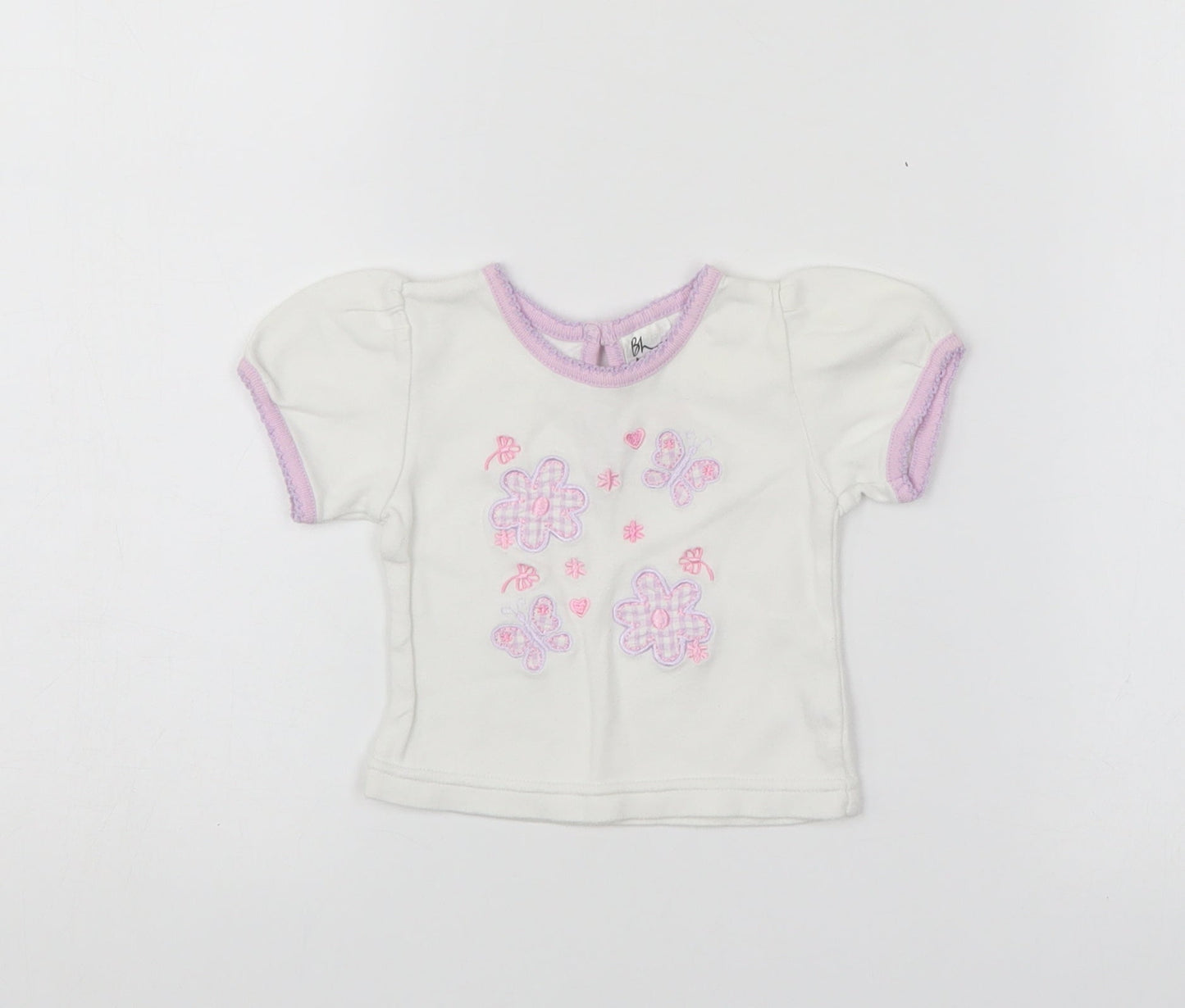 BHS Girls White Floral  Basic T-Shirt Size 0-3 Months