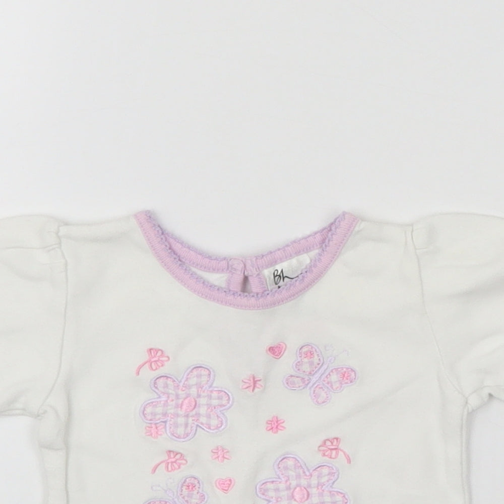BHS Girls White Floral  Basic T-Shirt Size 0-3 Months