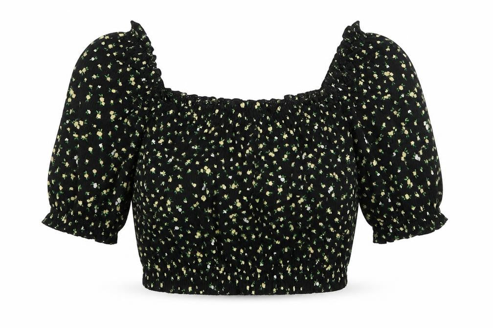 H&M Womens Black Floral  Cropped T-Shirt Size XS