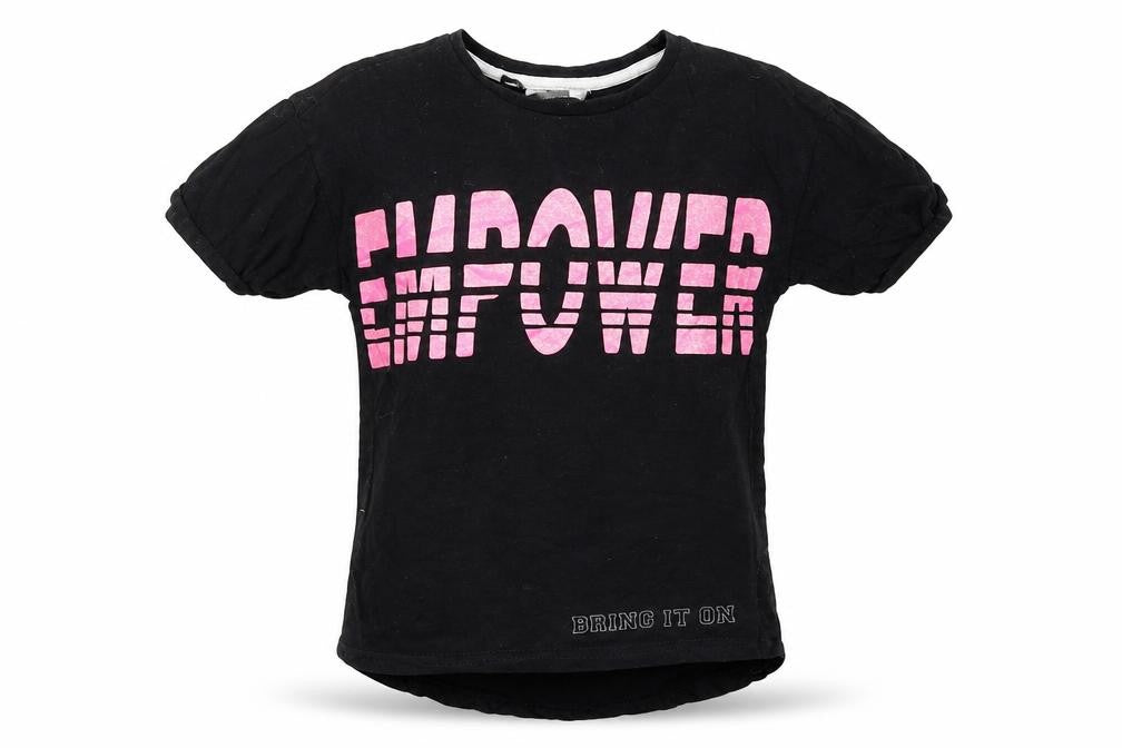 Pep&Co Girls Black   Basic T-Shirt Size 9-10 Years  - Empower Bring it On