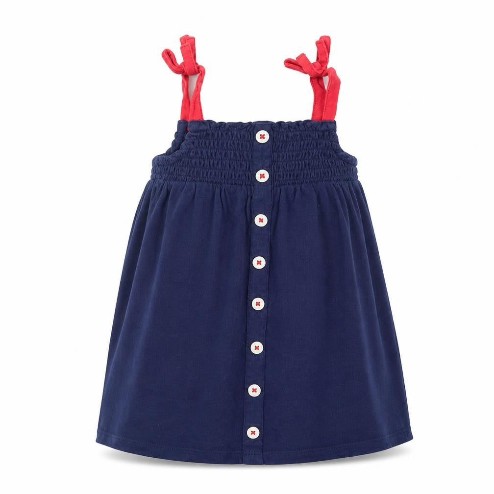 Front view of Marks & Spencer girls’ blue t-shirt dress, size 9-12, months