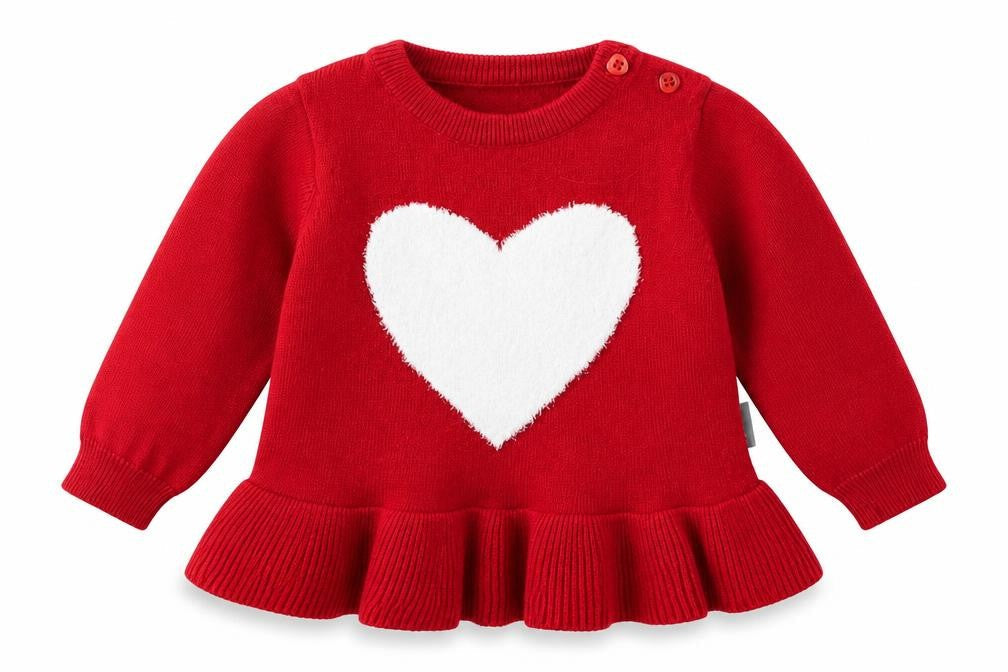 Front view of Nutmeg girls’ red knit jumper, size 3-6, months