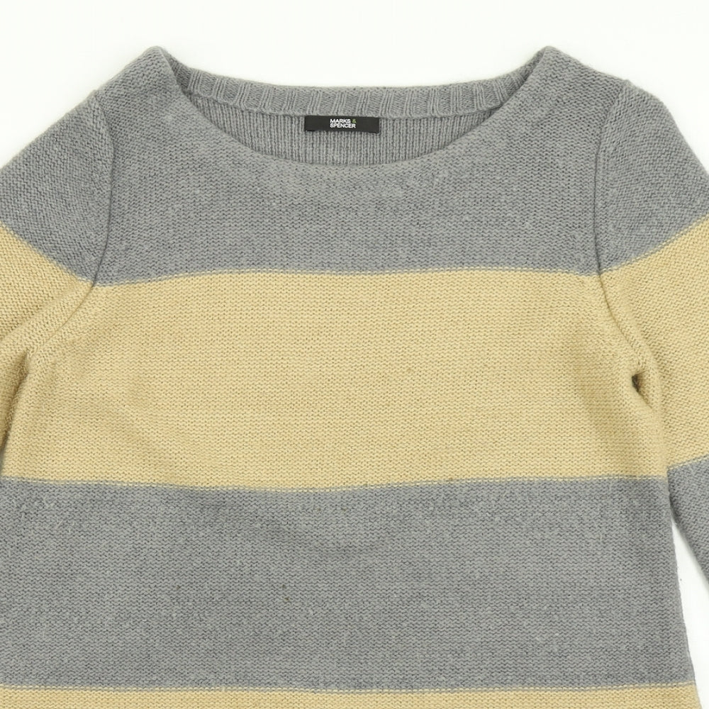 Marks & Spencer Womens Grey Striped Knit Pullover Jumper Size 10  - Longline