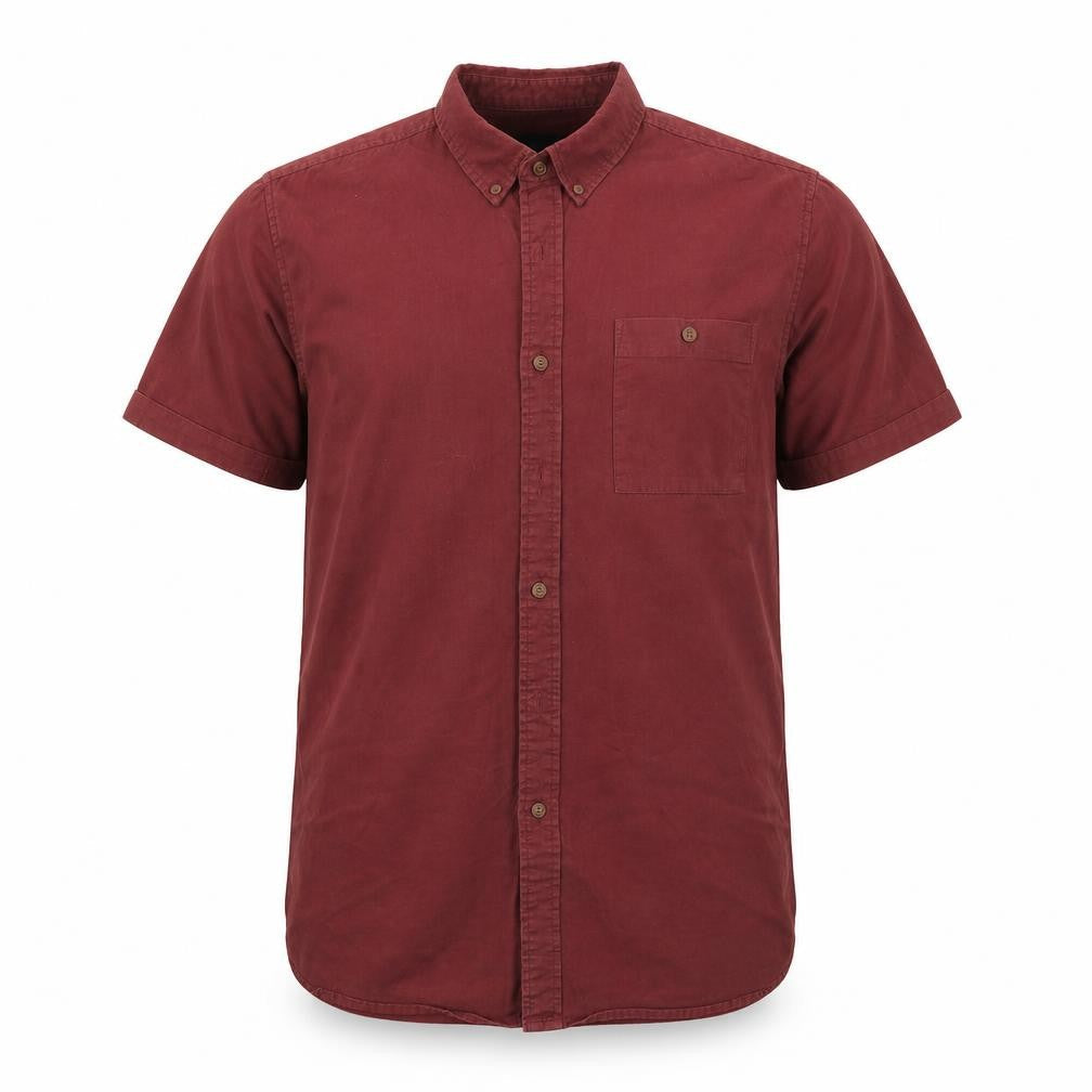 Front view of ASOS men’s red button-up, size L