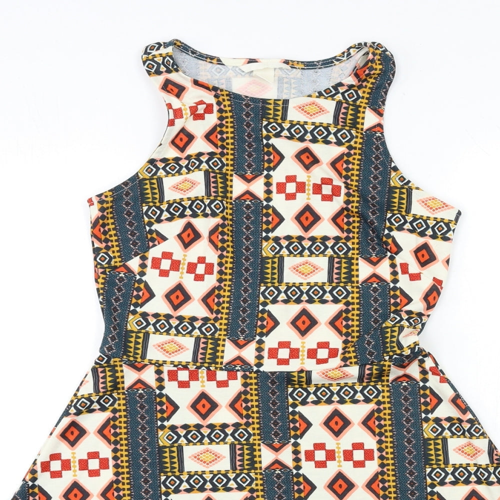 H&M Womens Beige Geometric  Fit & Flare  Size S