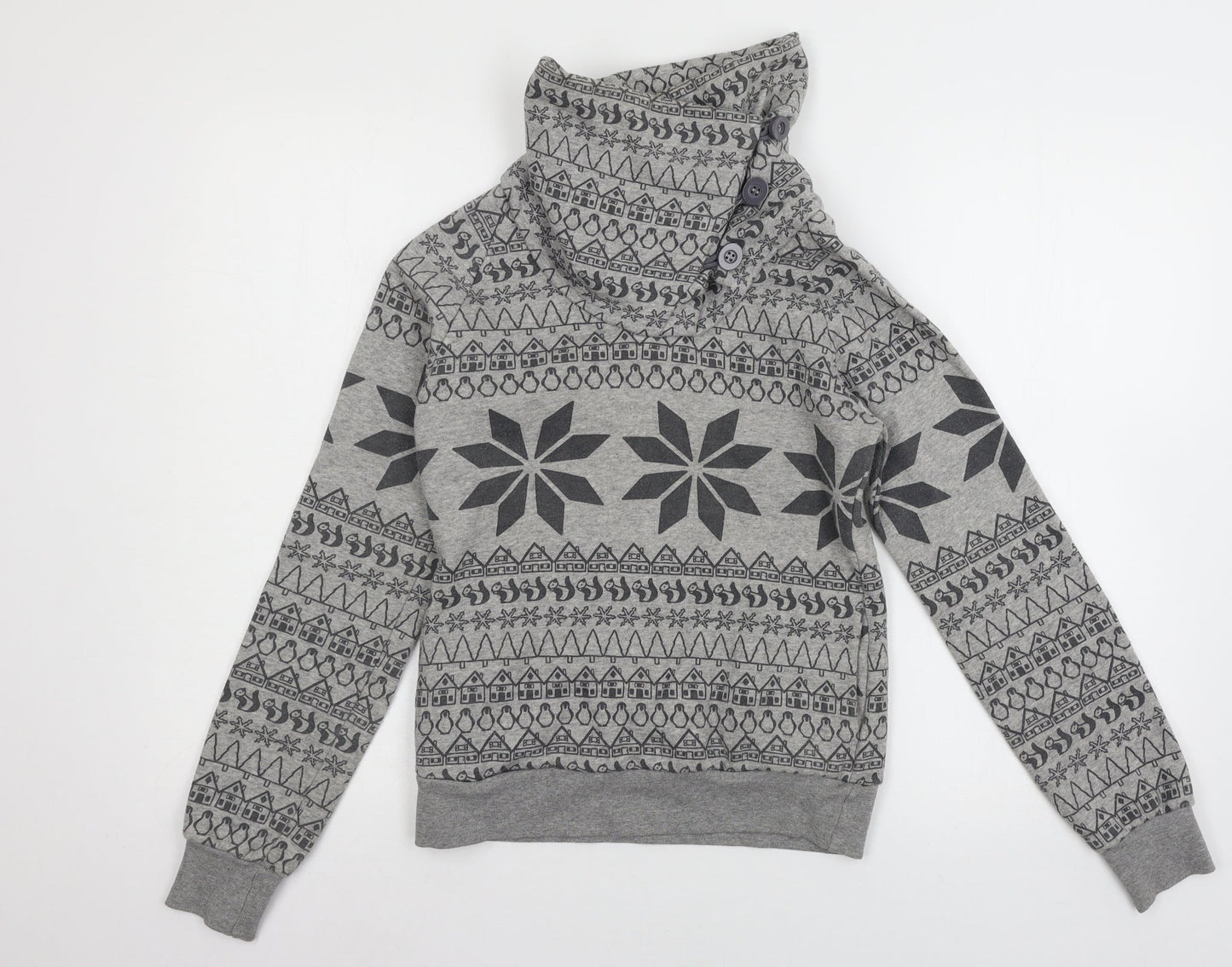 Trafa Womens Grey Geometric Jersey Pullover Sweatshirt Size S