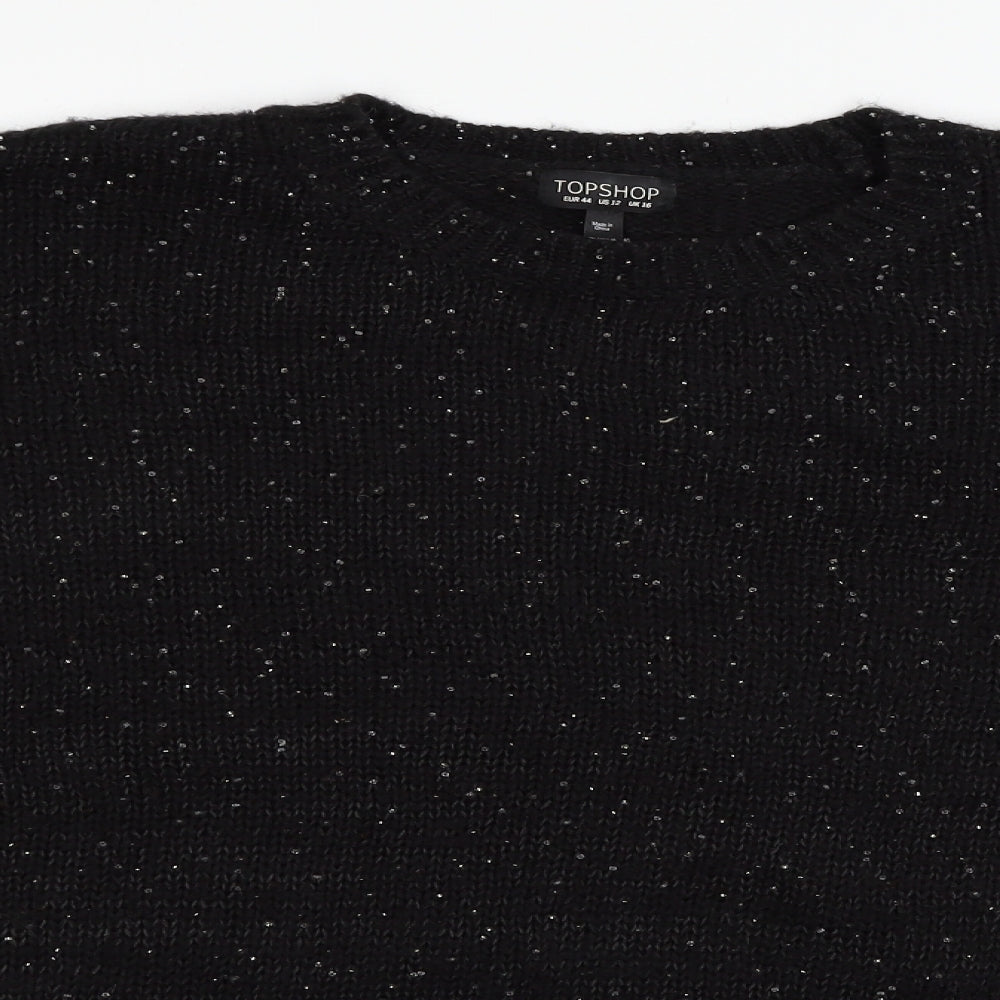 Topshop Womens Black  Knit Pullover Jumper Size 16