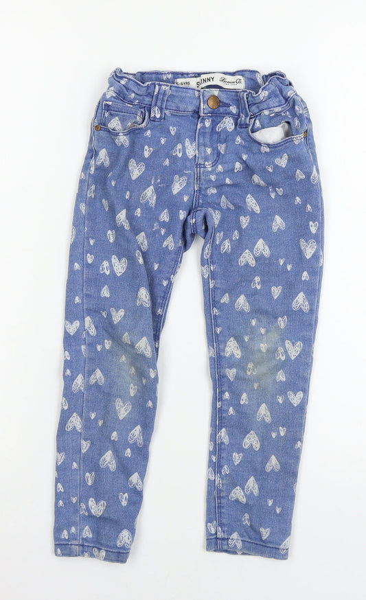 Denim & Girls Blue Geometric Denim Skinny Jeans Size 5-6 Years