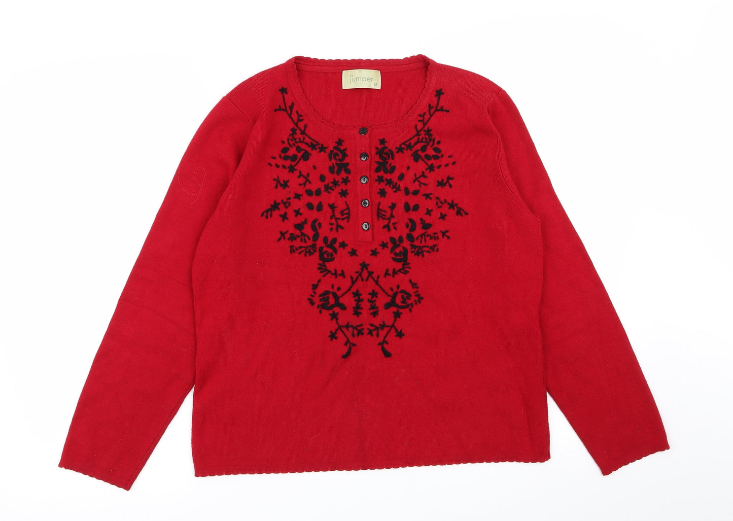 Jumper Womens Red Floral  Pullover Jumper Size M