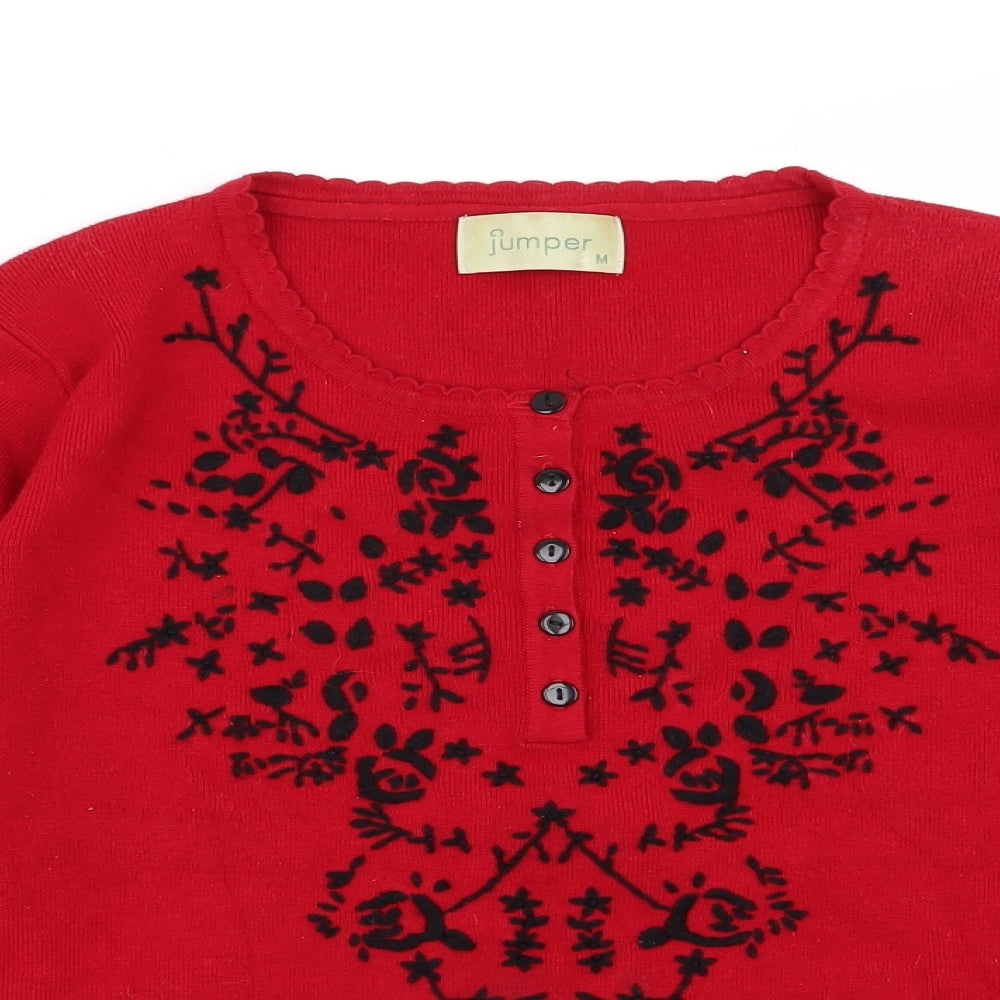 Jumper Womens Red Floral  Pullover Jumper Size M