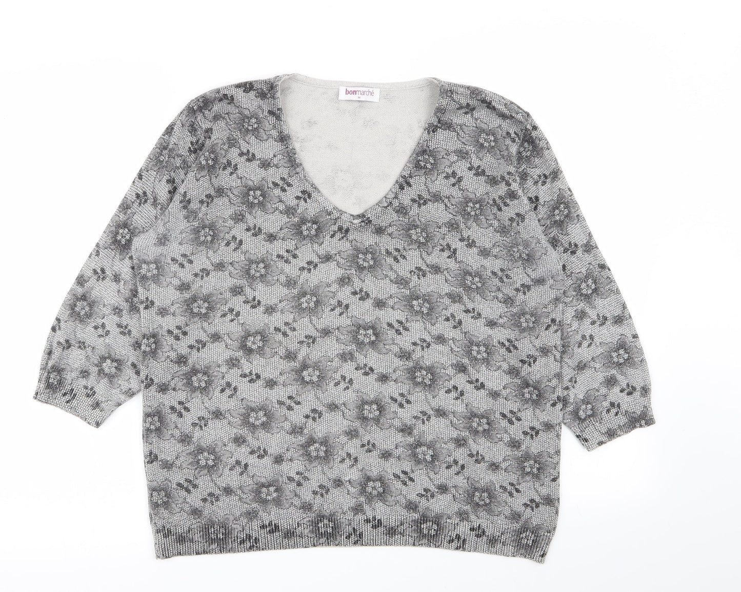 Bonmarché Womens Grey Floral  Pullover Jumper Size M