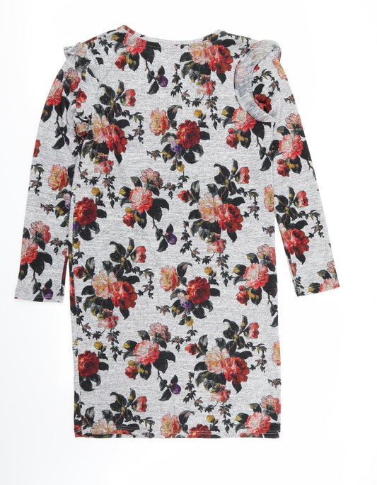 Oasis Womens Grey Floral  T-Shirt Dress  Size M