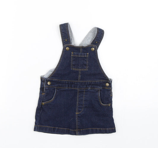 M&S Girls Blue  Denim Pinafore/Dungaree Dress  Size 3-6 Months