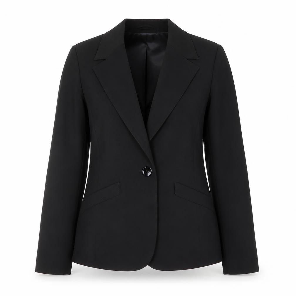 Front view of AMARANTO women’s blue jacket suit, size UK 10