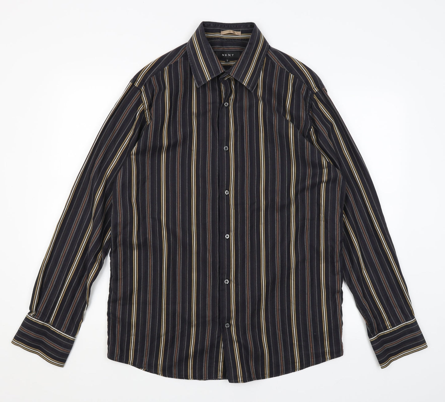 NEXT Mens Black Striped   Button-Up Size L