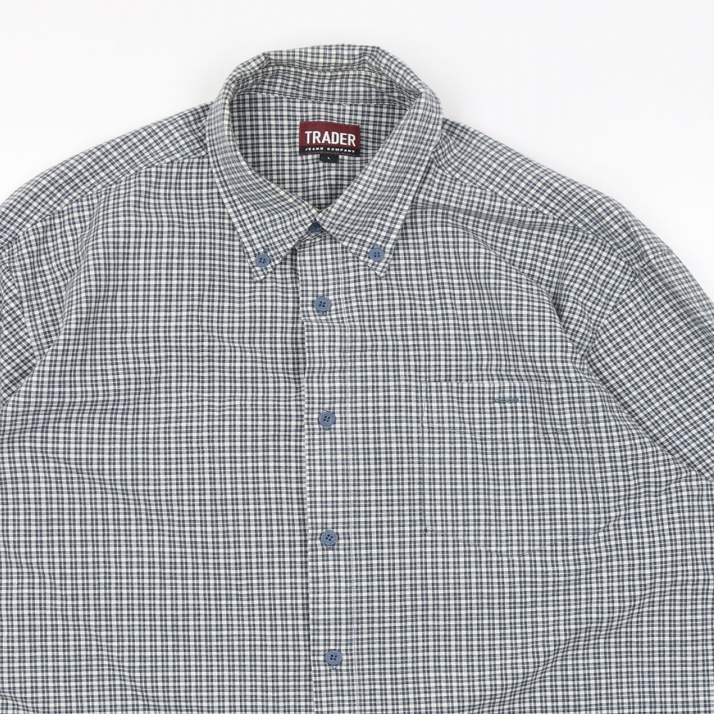Trader Mens Blue Check   Button-Up Size L