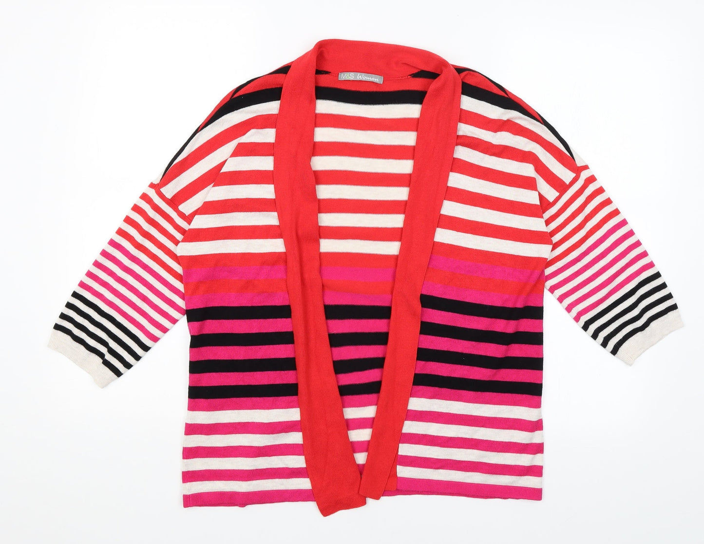 M&S Womens White Striped  Cardigan Jumper Size 12
