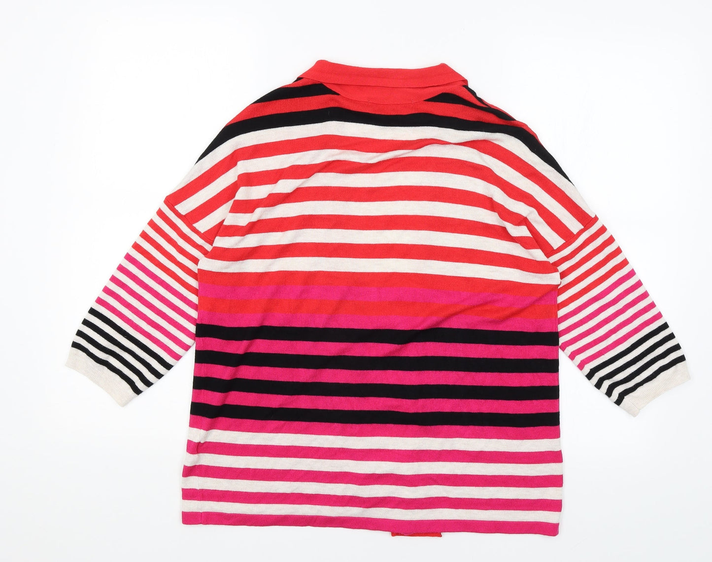 M&S Womens White Striped  Cardigan Jumper Size 12
