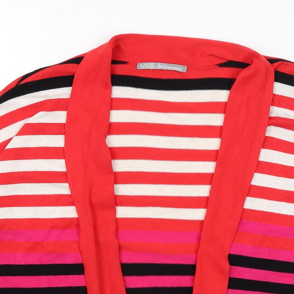 M&S Womens White Striped  Cardigan Jumper Size 12
