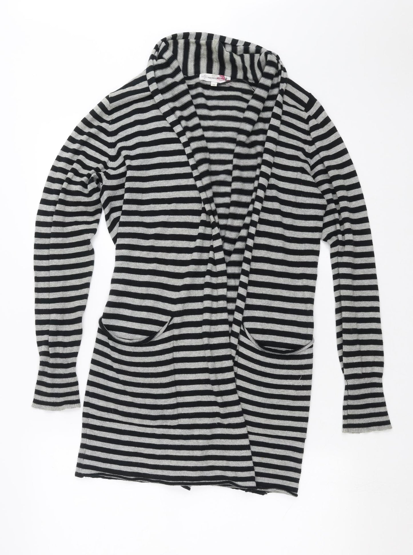 Internationale  Womens Black Striped Knit Cardigan Jumper Size 10