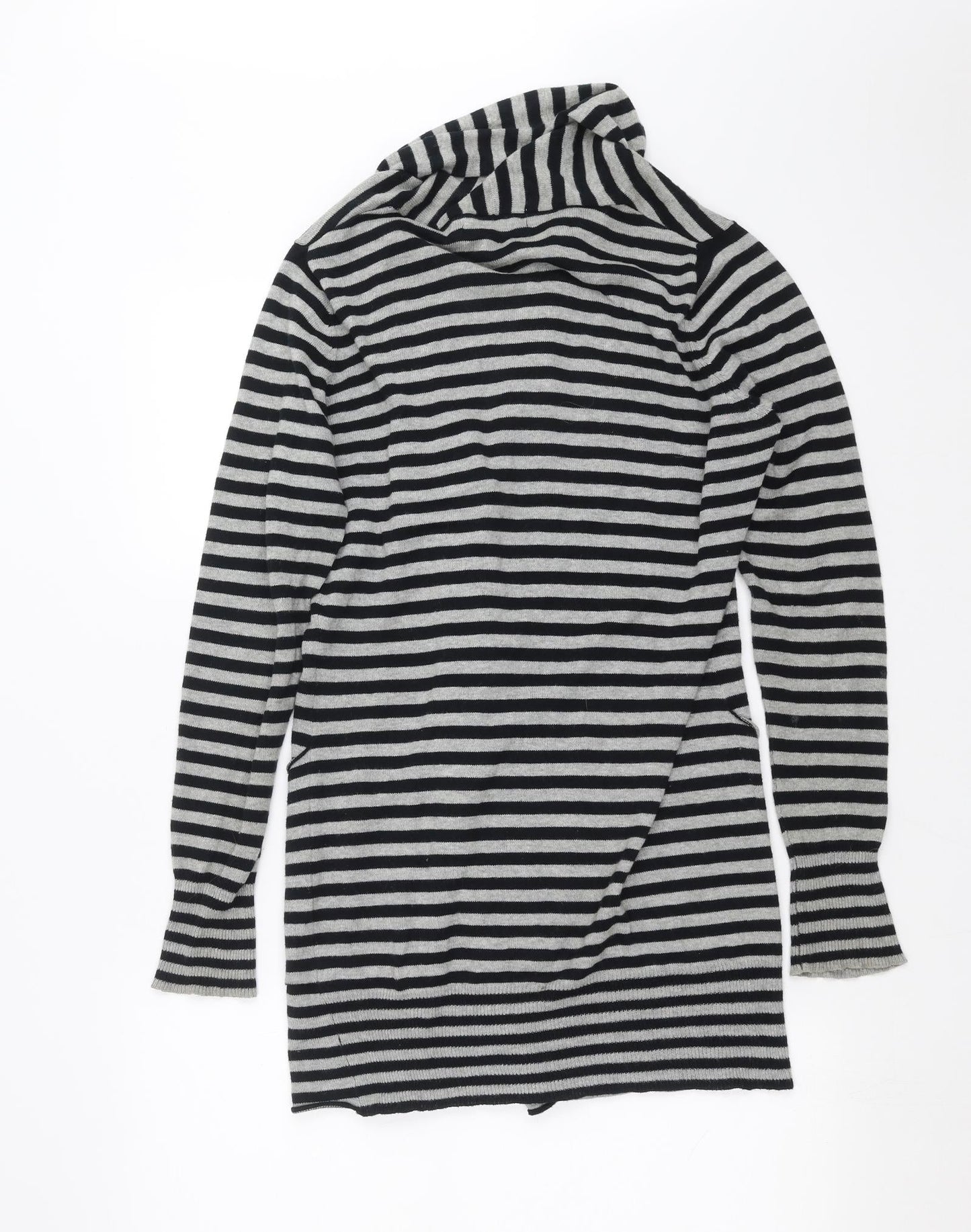 Internationale  Womens Black Striped Knit Cardigan Jumper Size 10