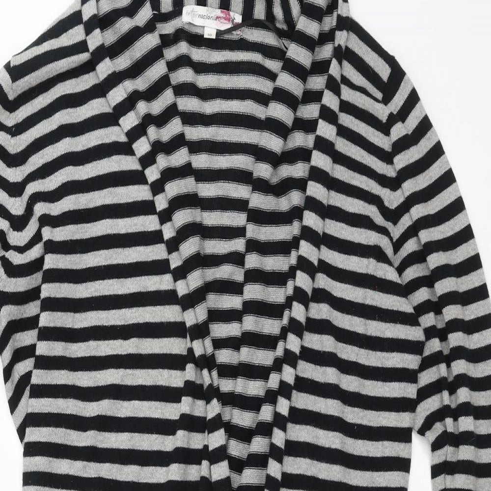 Internationale  Womens Black Striped Knit Cardigan Jumper Size 10