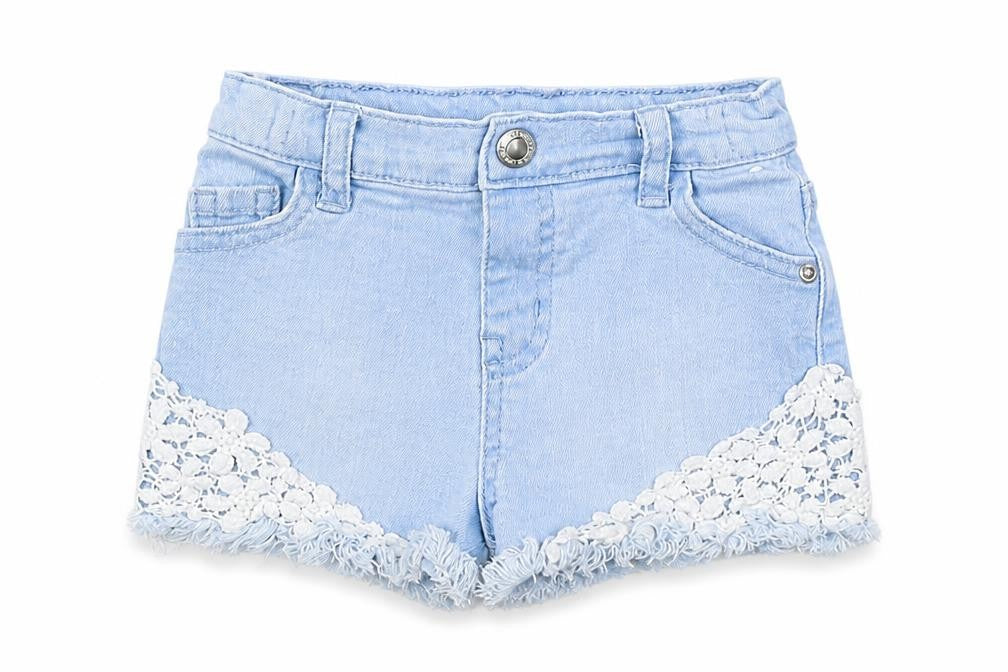Front view of Denim & Co. Baby Blue Cropped Jeans, size 9-12, Months - washable mark