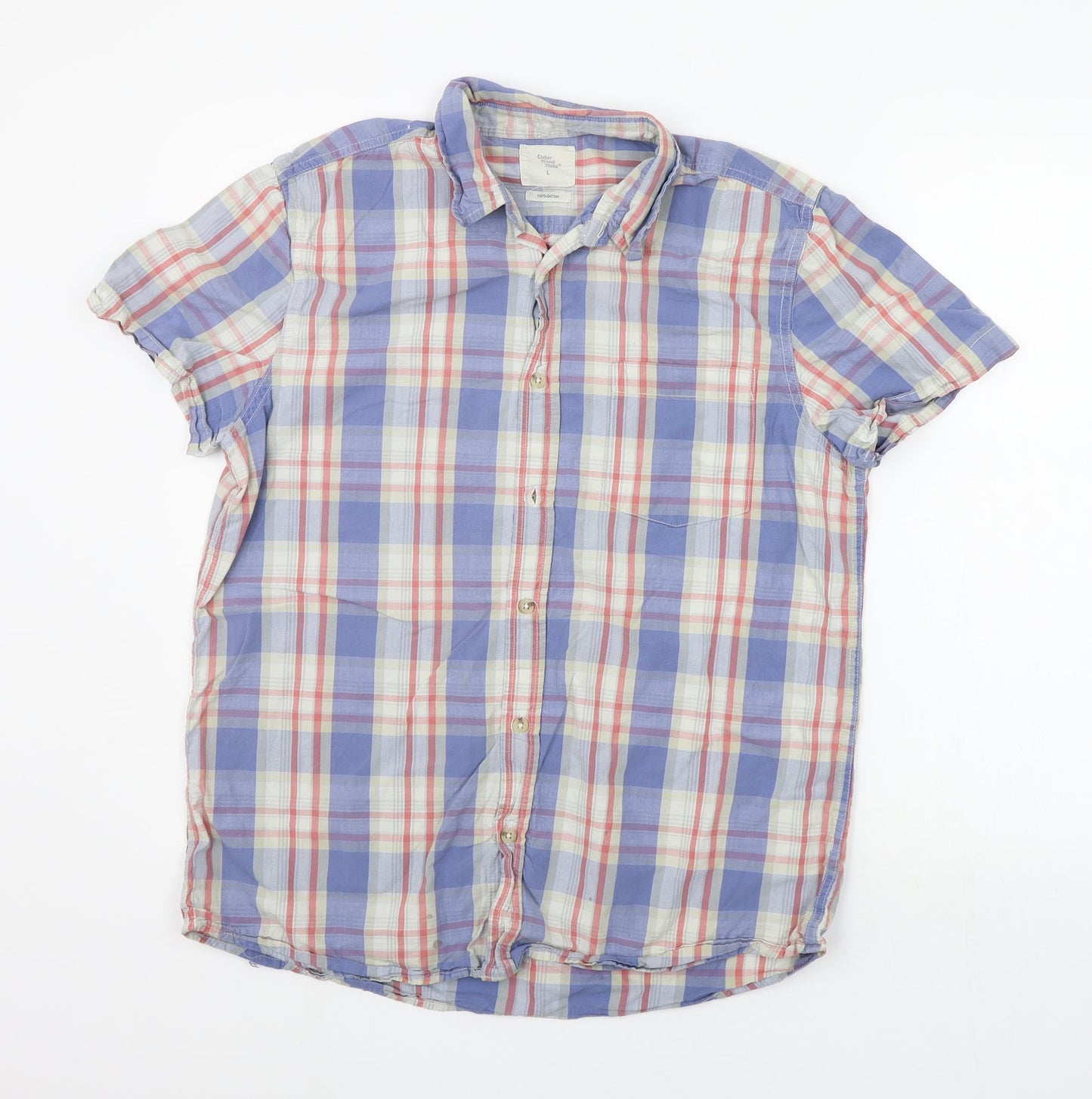 Cedar Wood State Mens Blue Check   Button-Up Size L