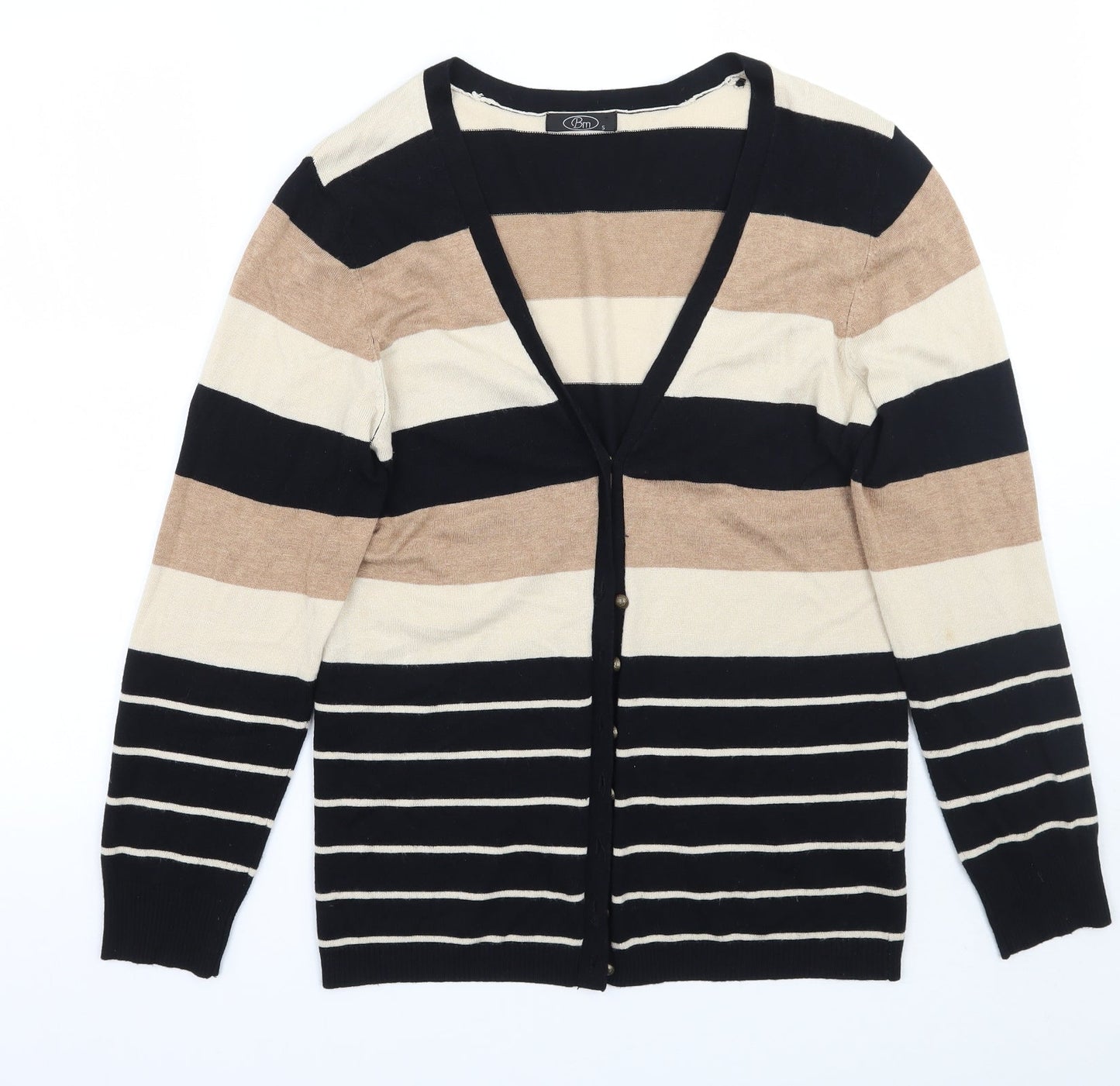 BM Womens Brown Striped  Cardigan Jumper Size S