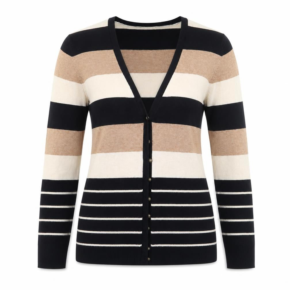 Bonmarché Womens Brown Striped Cardigan Jumper Size S