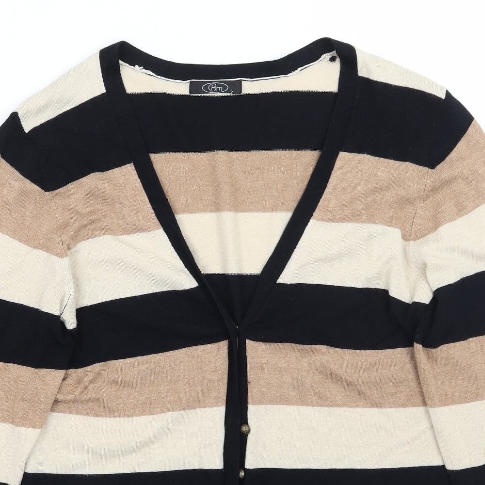 BM Womens Brown Striped  Cardigan Jumper Size S