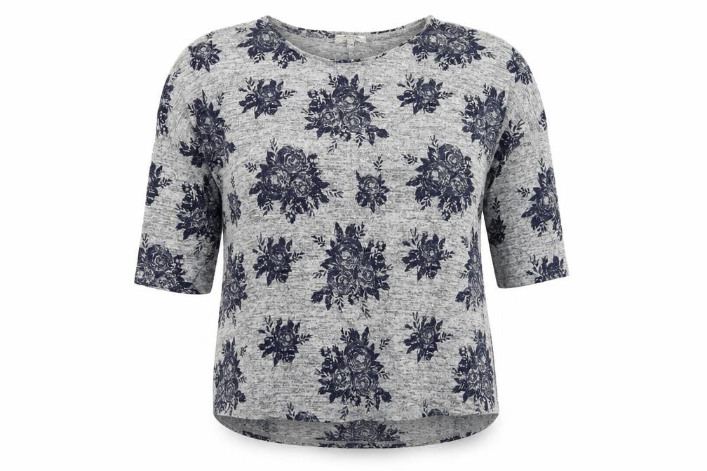 Front view of Papaya women’s grey floral jumper, size UK 12