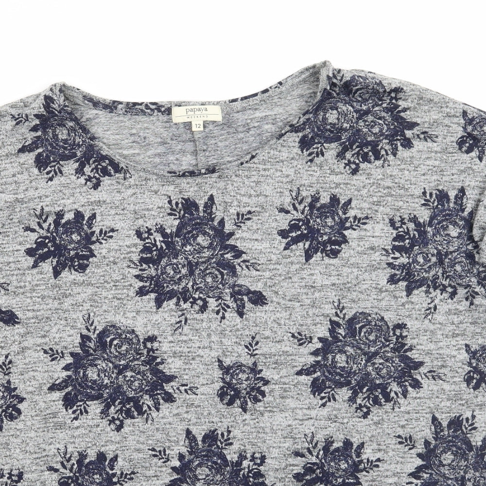 Papaya Womens Grey Floral  Pullover Jumper Size 12