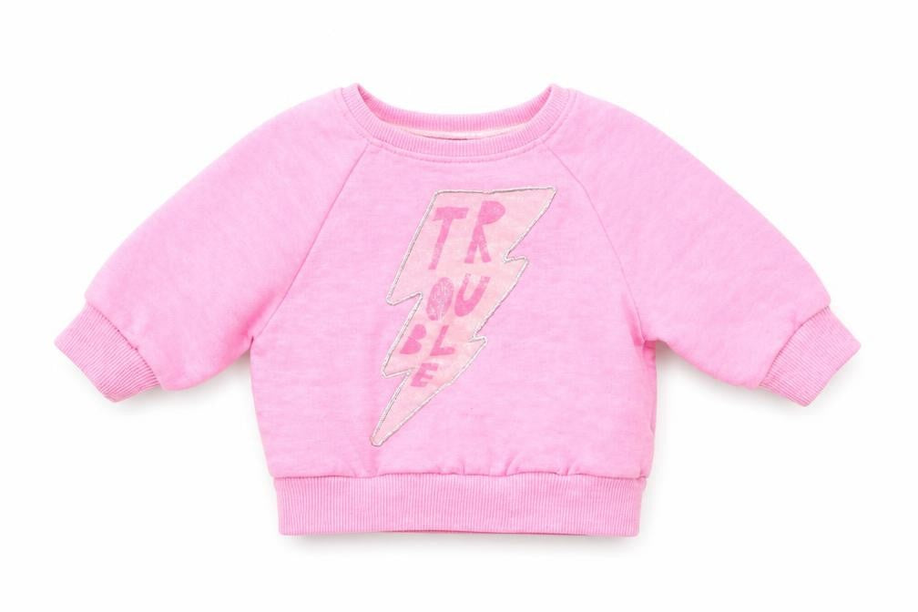 Front view of Next girls’ pink jumper, size 3-6, months