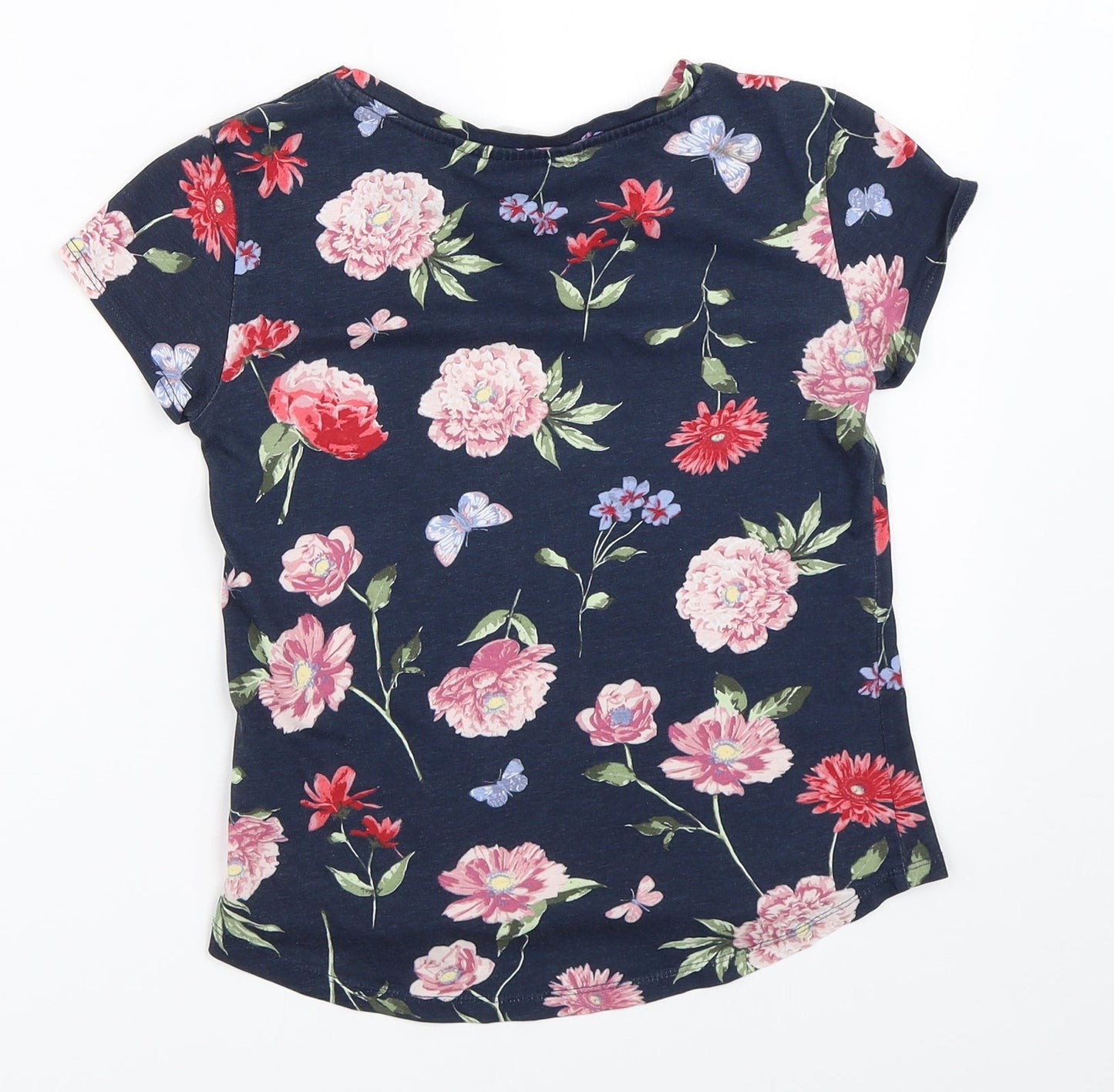H&M Girls Blue Floral  Basic T-Shirt Size 9-10 Years