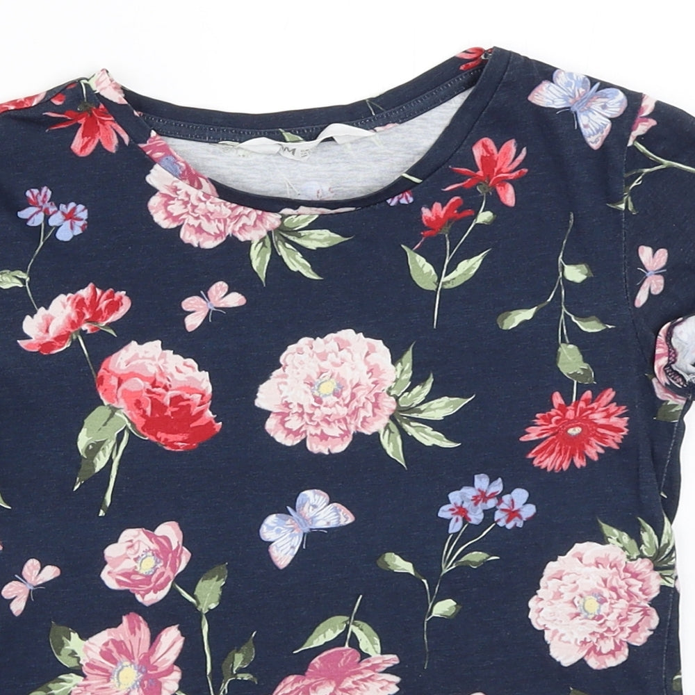 H&M Girls Blue Floral  Basic T-Shirt Size 9-10 Years