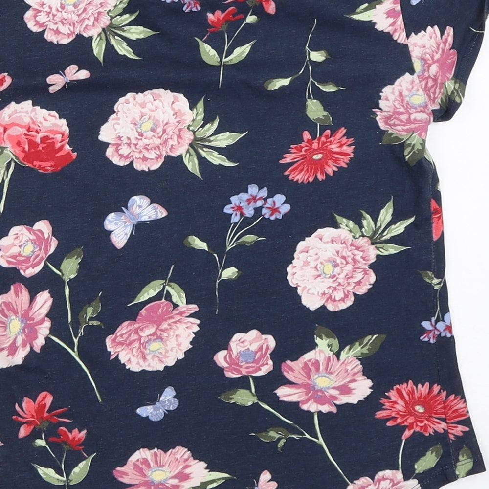 H&M Girls Blue Floral  Basic T-Shirt Size 9-10 Years