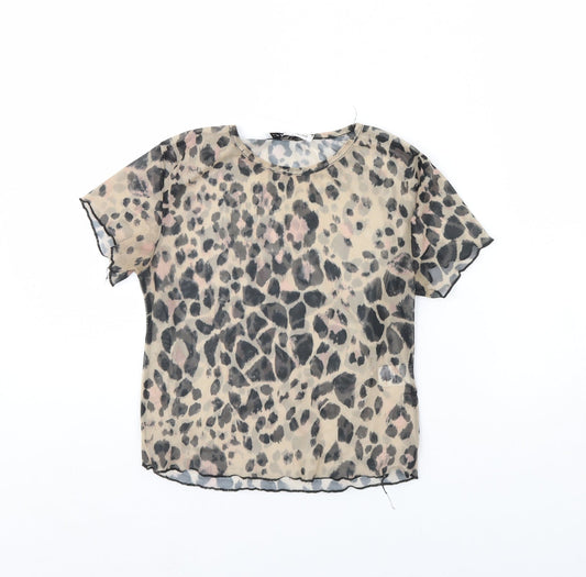 Carpe Diem Womens Brown Animal Print  Cropped T-Shirt Size S