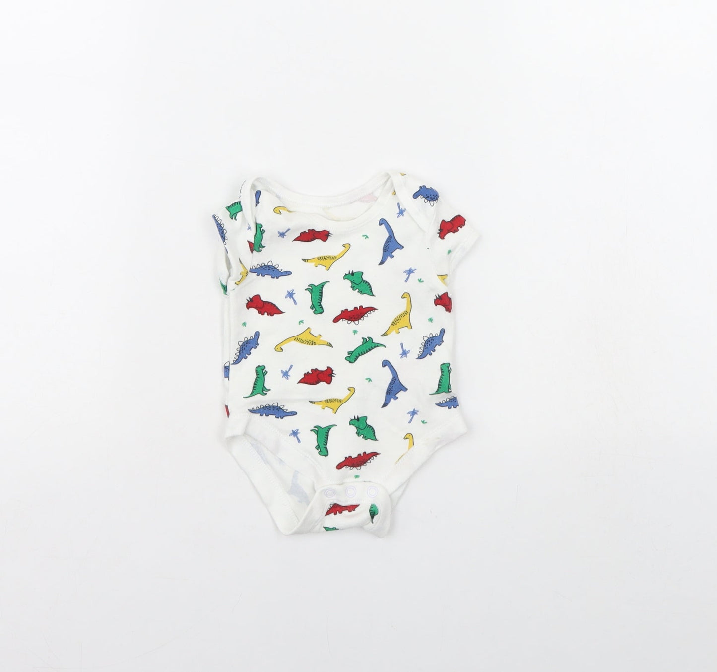 Primark Baby White Animal Print  Babygrow One-Piece Size 0-3 Months  - Dinosaur