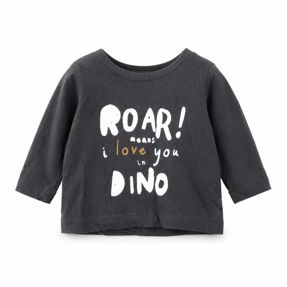 Front view of Preworn Baby Grey Basic T-Shirt, size 0-3, Months - Dinosaur