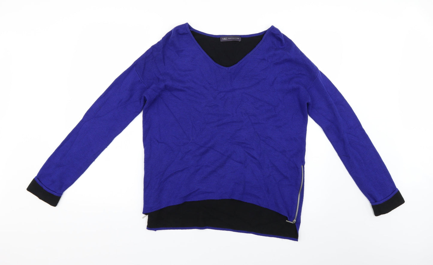 Marks and Spencer Womens Blue Houndstooth  Henley Jumper Size 12