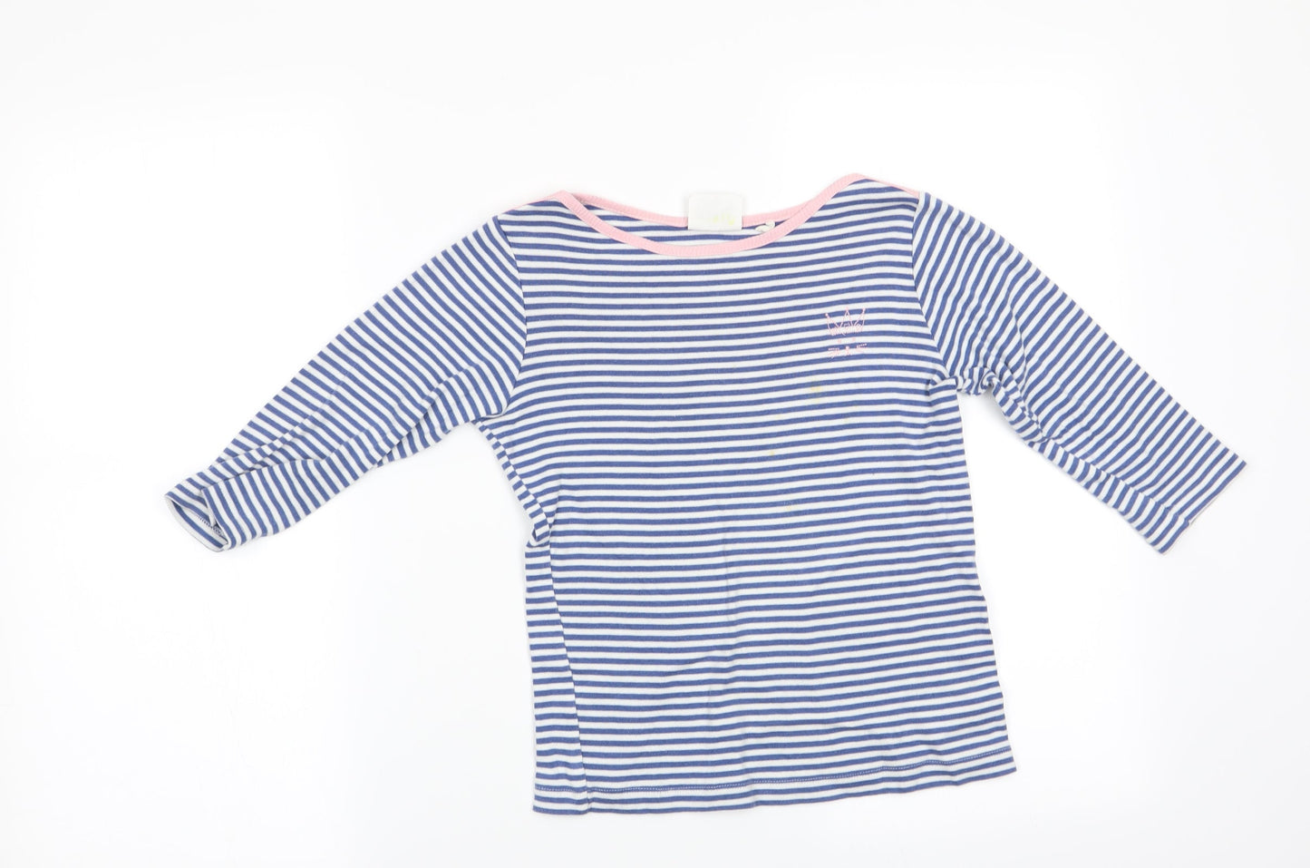 Kite Girls Blue Striped  Basic T-Shirt Size 9 Years  - Cat Face