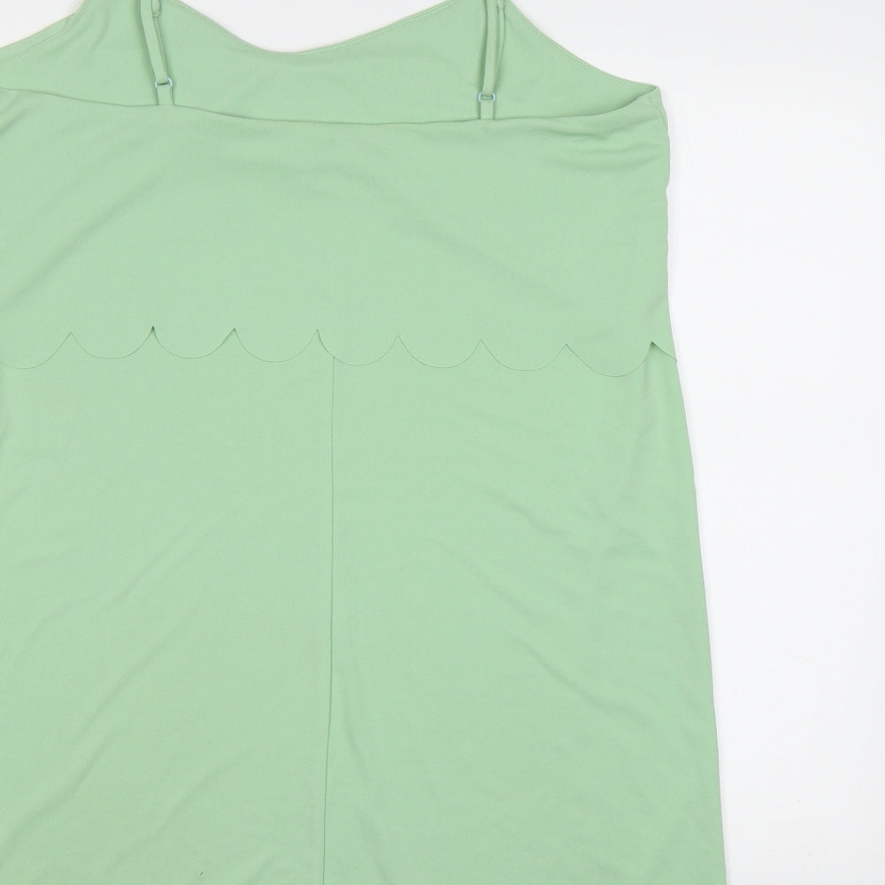 Brand and care label for ASOS women’s green camisole tank, size UK 14