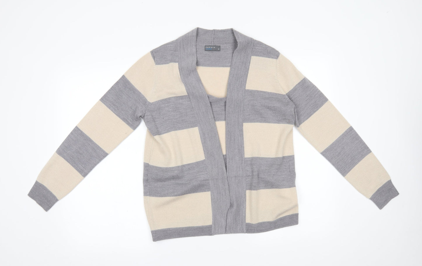 Papaya Womens Beige Striped  Cardigan Jumper Size 12