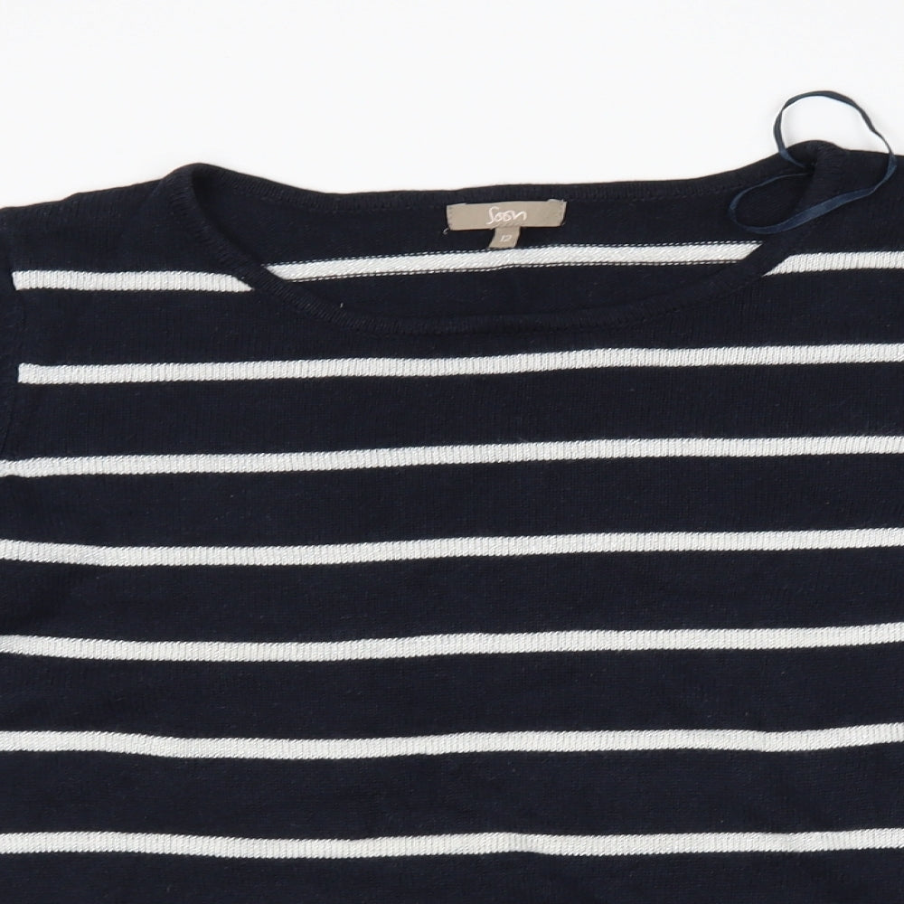 Soon Womens Black Striped  Pullover Jumper Size 12