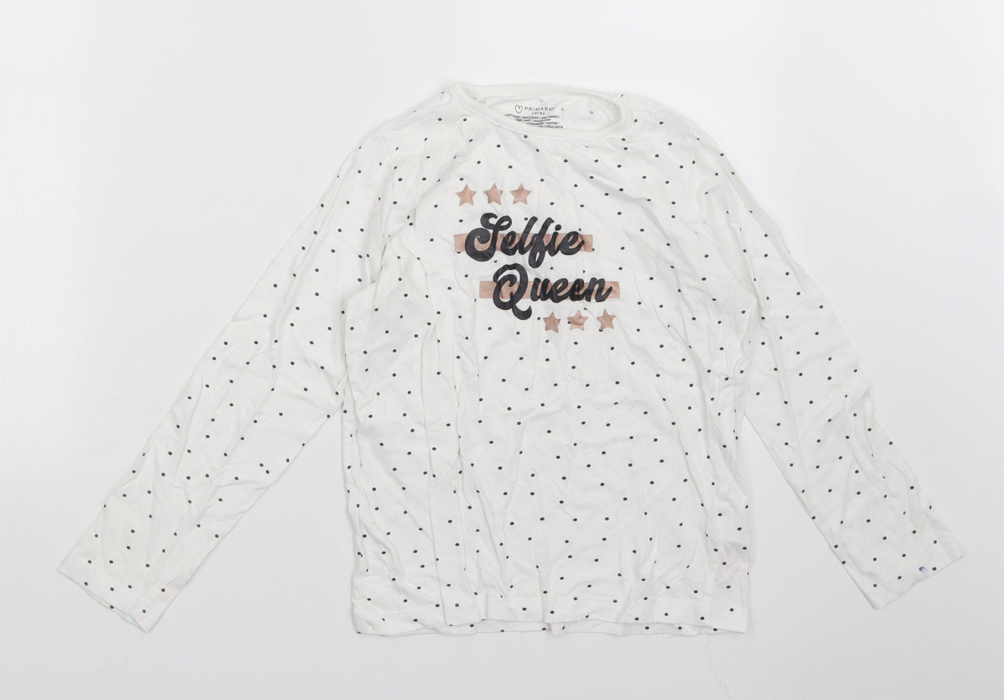 Primark Girls White Polka Dot  Basic T-Shirt Size 9-10 Years