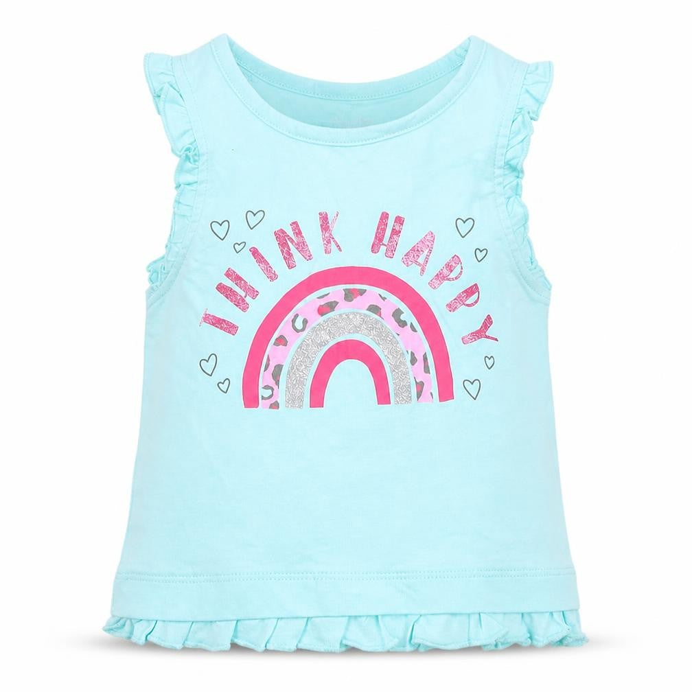 Front view of Studio girls’ blue basic tank, size 12-18, months