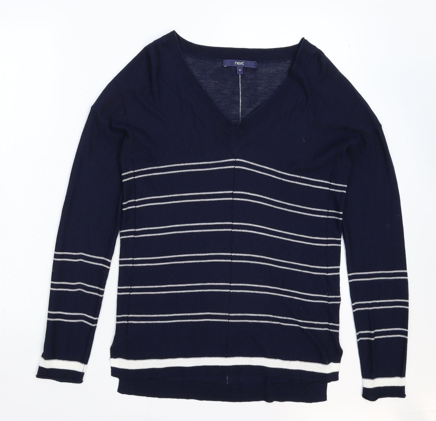 NEXT Womens Blue Striped Knit Pullover Jumper Size 10