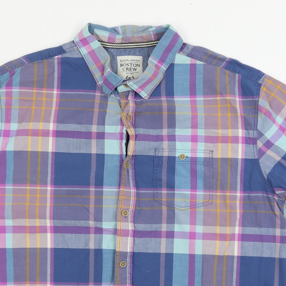 Boston Crew Mens Blue Plaid   Button-Up Size XL